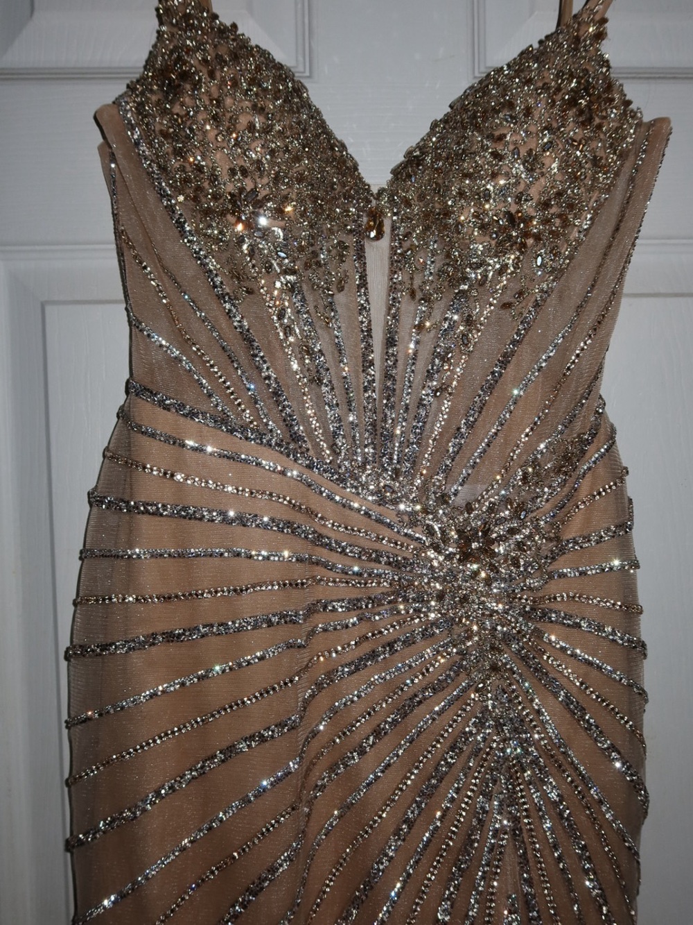 Sparkling Nude Beaded Prom Dress with Crystal Accents